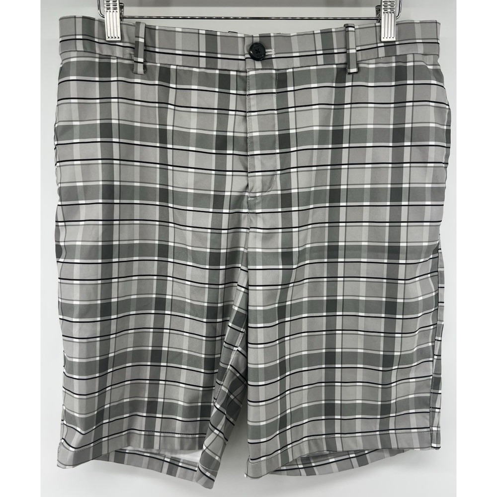 Nike Dri Fit Gray Black Plaid Shorts Mens Tagged 34 Actual 35.5 10" Inseam
